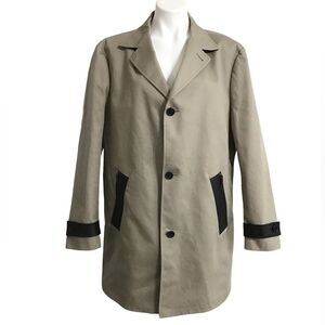 Michael Kors Men Tan Leather Trimmed Trench Coat Size XL